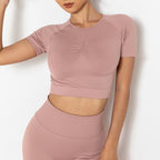 Seamless Knitted Solid Color Chest T-shirt Sports Running Fitness