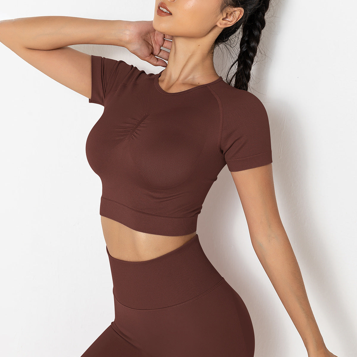 Seamless Knitted Solid Color Chest T-shirt Sports Running Fitness