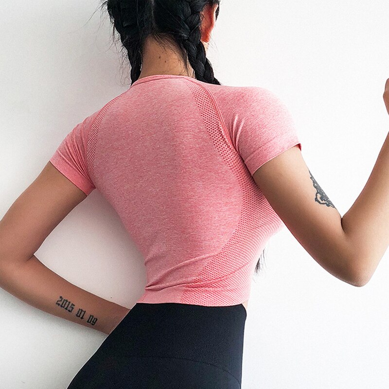 Seamless Jacquard Crop Top Sports Yoga Tee