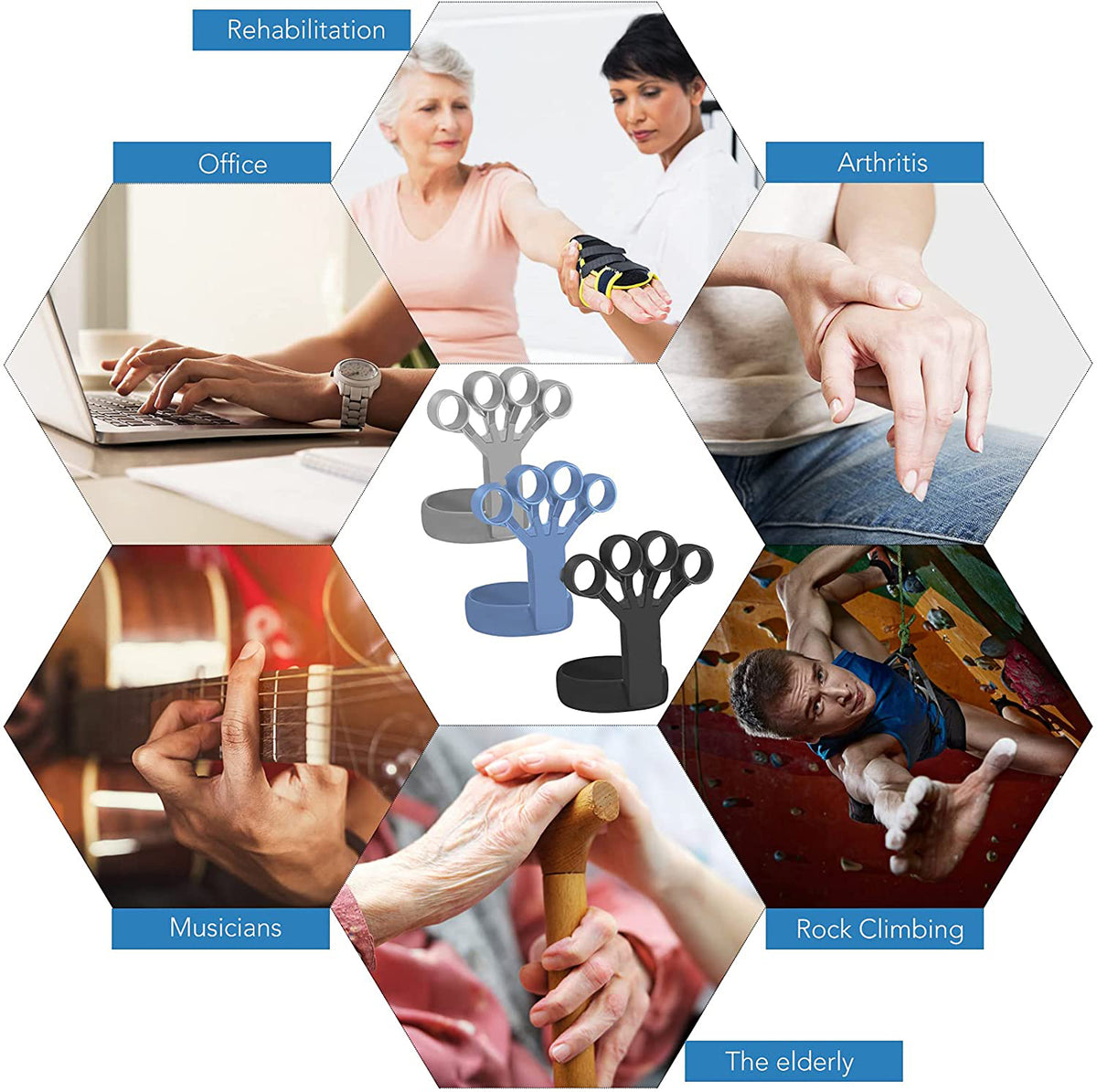 WizzFit Silicone Finger Grip Trainer, Blue