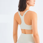 Zip Front Sports Bra Shock Absorption Gather Plus Size Workout Fitness