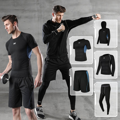 Men's 5-Piece Quick-Dry Training Set, Gym Suit
