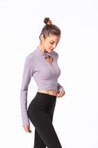 Long Sleeve Skinny Yoga Top Half-Zip Back