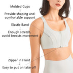 Zip Front Sports Bra Shock Absorption Gather Plus Size Workout Fitness