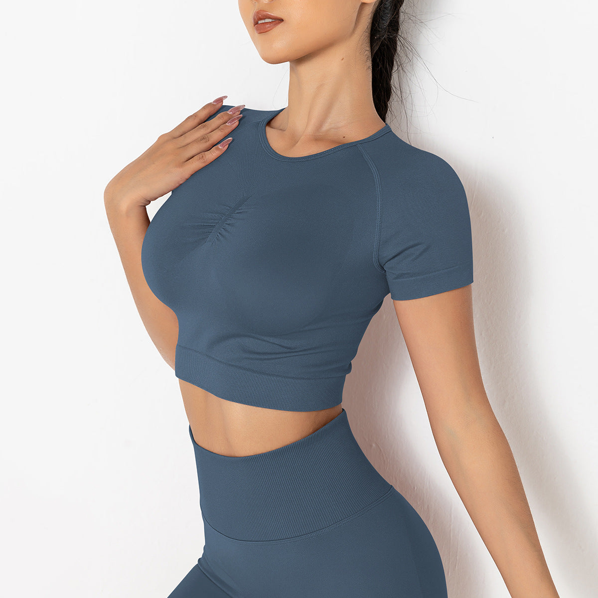 Seamless Knitted Solid Color Chest T-shirt Sports Running Fitness