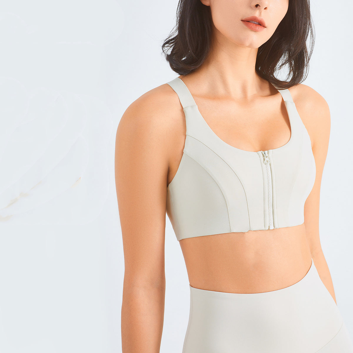 Zip Front Sports Bra Shock Absorption Gather Plus Size Workout Fitness