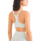 Zip Front Sports Bra Shock Absorption Gather Plus Size Workout Fitness