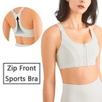 Zip Front Sports Bra Shock Absorption Gather Plus Size Workout Fitness